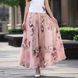 GETADME Summer Chiffon Floral Maxi Skirt Women Long High Waist Holiday Dance Skirt Elegant Beach Boho Hot Sale Lady Vintage Girl Fairy