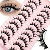 GETADME Eyelashes 10 Pairs Mange Lashes 3D Cat Eye Lashes Faux Mink Lashes Natural Fluffy False Eyelashes Wispy Makeup Tools