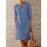 GETADME Women Casual Soild Long Sleeve Cotton And Linen Tunic Dress Vintage Straight Dress Long Sleeve Oversized Mini Knee-Length Dress