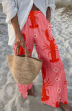 GETADME Ladies Beach Pants High Quality Pure Cotton Fabric Blue Fish Graphic Printing Chic Trend Fashion New Loose Wide Leg Trousers