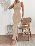 GETADME Fashionable and elegant hollow out dress with round neck and waist clip skirt, sleeveless slim fit woolen dress for women