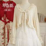 GETADME 카와이 로리타 크롭 니트 가디건, 하트 레이스 오픈워크 스프링 커버업, 일본식 빈티지 스타일 자외선 차단 스웨터 