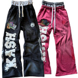GETADME American Letter Patch Retro Double Layer Design Y2K Pants Baggy Sweatpants Men Hip Hop Gothic Elastic Waist Jogging Casual Pants