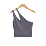 GETADME 섹시 여성용 크롭 탑 솔리드 스트레치 핏 니트 슬리브리스 원숄더 할로우 아웃 베이직 백리스 탱크 탑