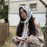 GETADME New Triangle Short Skirt Half Skirt Butt Curtain Skirt Lace Trim Small Apron Knitting Lace Stacked Ins Korean Women Headscarf