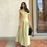 GETADME 여성 패션 오프숄더 슬래시넥 맥시 드레스 우아한 디너 파티 베스티도 여성 하이웨이스트 스플라이스 플리츠 롱 드레스