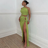 GETADME Summer Two Piece Sets Women long dress Suit 2025 Female sexy Split skirts Solid backless Clothing sets elegant Skirt set y2k ﻿
