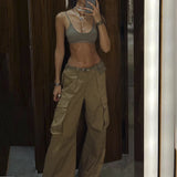 Pantalon femme Getadme 2024, style Spice Girls, coupe droite et ample, poches, taille basse, mode décontractée