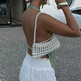 GETADME 섹시 홀터넥 딥 V 스팽글 클럽 파티 탑 여름 할로우 아웃 슬리브리스 스트리트 여성 블라우스 패션 백리스 프린트 슬림 셔츠