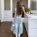 GETADME 2025 Summer Sexy Vintage Style Harajuku Blue Jeans Women's Y2K Punk Street Baggy Denim Trouser Casual Mop Calf Length Pants