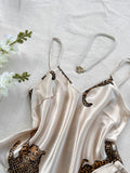 GETADME Comfortable Fashionable 2pcs V Neck Leopard Print Suspender Long Pants Pajama Set