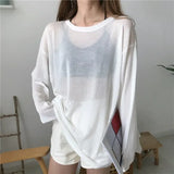 GETADME Sheer T-shirts Women Loose Korean Fashion Summer Sun-proof Leisure Clean Fit All-match Long Sleeve Breathable Lazy Ulzzang 2XL