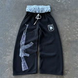 GETADME European and American Embroidered Street Couple Double Head Double Waist Pants Personalized Printed Pattern Pants