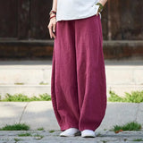 GETADME 2026 Cotton Linen Bloomers Wide Leg Pants Women Vintage Full Length Fashion Elegent Pants Solid Elasitic Waist Spring Autumn 5XL