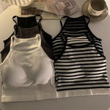 GETADME Korean Version Women Tank Tops Thread Solid Casual Fashion Crop Top with Chest Pad Stripe Sleeveless Outer Wear Basic Camisole