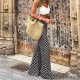 GETADME Lady Boho Style Elastic High Waist Tight-fitting Flare Pants Aesthetic Printing Holiday All-match Trendy Trousers Leggings