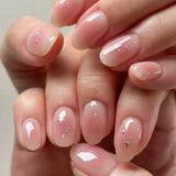 GETADME 24Pcs Short Oval Head Blush Pink Press on Nails with Simple Designs Almond Nails Wearable Acrylic Full Cover Nail Tips with Glue