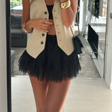 GETADME Fashion High Waist Pleated Mini Skirt Chic Ladies Lace Skirt Classic Women Vintage High Street Club Party Y2k Fairy A-line Skirt