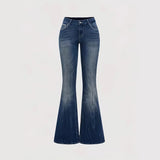GETADME Slimming Micro Flare Pants Polyester Elastic Printed And Embroidered Denim Look Bottoms for Women Elegant Fashionable