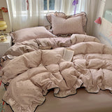 GETADME Ruffles Bedding Set Floral Style Duvet Cover Pillowcase with Bedsheet Skin-friendly Bed Linen Set Girls Room Bedclothes 이불세트