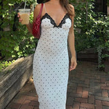 GETADME Lace V-Neck Patchwork Maxi Dress Women Backless High Waist Slim Spaghetti Contrast Party Dress Female Spring Long Dress