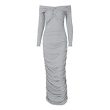GETADME Off Shoulder Twisted Pleated Autumn Party Long Dress Ladies Elegant Full-sleeved Bodycon Elegant Evening Party Dresses 2025