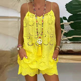 GETADME Women's Cotton Linen Sleeveless 2-Piece Set Hollow Embroidery Ruffled Camisole Tassel Vest Drawstring Shorts Printed Casual Set