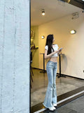 Getadme-Womens Jeans Flared Trousers Blue Woman Pants Bell Bottom Skinny Slim Fit Low Rise Waist Flare with Pockets Wide Leg Grunge Y2k