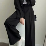 GETADME Women's New Elegant British Style Casual Wide Leg Trousers 2-Piece Suit Jacket Matching Set Plus Size Blazer and Suits