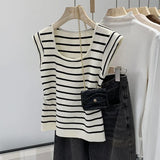 GETADME 2025 Female Elastic Slim Casual Vests Pullover Camis Summer Spring Striped Tank Tops Women Sleeveless Knitted T-Shirts Crop Tops