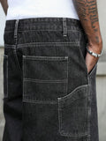 GETADME Men's Summer Black-Grey Loose Baggy Denim Shorts