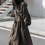 Getadme-Fashion Winter Dress Loose Shirt Ruffle Long Sleeve Dress Robe Harajuku Vintage Dress Lady T Shirt Streetwear Solid Casual Dress