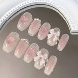 Getadme Cute Pink Sweet Princess Removable Handmade Wear Nail Art Y2K Vitality Girl Short Fake Nails Blush Bow Nail Patch