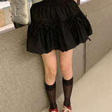 GETADME Sweet Bowknot A Line Skirts for Women 2025 Korean Style Pleated Cake Short Skirts Woman Summer Solid Color High Waist Mini Skirt