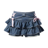 GETADME Women's Blue Black Riveted Belt Denim Skirt Y2K Harajuku High Street Fashion 90s Sexy A-line Mini Skirt Summer Clothing 2025 New