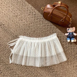 GETADME Women Y2K Korean Lace Mini Layered Skirt Streetwear Lace Up Ruffles Harajuku High Waist Pleated A-Line Short Jupe Skirts Clothes