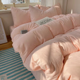 GETADME Cotton Bedding Set 4pcs with Solid Bed Sheet Duvet Cover Pillowcases Single Couple Bedsheet King Queen Double Twin Size