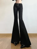 Getadme Women's Black Flare Pants Y2k Retro Emo 2000s Streetwear Fashion Trousers Harajuku Wide Yoga Pants 90s Aesthetic Clothes
