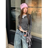 GETADME 2026 Autumn Winter Long Sleeves Korean Fashion Style O-neck Tshirt For Women Fake two items T-shirts Ladies Top Tee Clothes