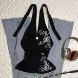 GETADME Y2k Crop Tops Vintage Clothes Aesthetic Print Basic Vest Summer Harajuku Sleeveless Slim 2000s Streetwear Goth Cami Emo Girl