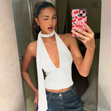 GETADME Tuularose 여성용 섹시 탱크탑 여름용 민소매 붕대 홀로우 넥 탑 새로운 V넥 하이웨이스트 파티 클럽 티셔츠 탑