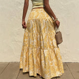 GETADME Mia Muse Women's Skirts Summer Elegant Fashion Korean 2025 Full Print Glamorous A-Line Maxi Business Skirts