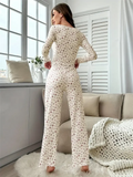 GETADME 4 Size Choose S M L XL  Apricot Ditsy Floral Women Homewear Set Soft Pajama Set Long Sleeve Top and Pants Loungewear Sleepwear T