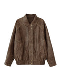 Getadme 2 New Fall Winter Womwn American Vintage Pu Coat Zip Up Faux Leather Old Money Bomber Jacket Classical Oversize Outwear Aesthetic