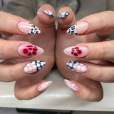 Getadme French Fake Nails Red Five-pointed Star False Nails Full Cover Press on Nail Tips y2k Nail Art Almond Artificial Nail Patches