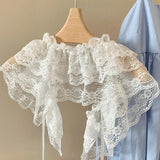 GETADME Korean Fashion Lace Irregular Skirt Curtain White Flowers Lace Mesh Halfbody Skirt Women Summer Bottoms Jeans Decorative Hemline