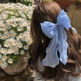 Nouvelle pince à cheveux pour femmes et filles, bleu doux, satin brillant, nœud papillon, grande barrette à ruban, couleur unie, épingle à cheveux pour foulard, pince à queue de cheval