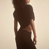 GETADME Newly Chic Ruched Sleeveless Asymmetrial Solid O Neck Elegant Evening Party T shirt Pullovers Summer Clothing Tops