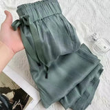 GETADME Acetic Acid Ice Silk Wide Leg Pants 2025 New Summer Thin Satin Casual Pants Women's High Waisted Straight Leg Pants Long Trouser
