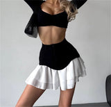 GETADME Women Fashion Ruffled Cake Dress High Waist A Line Petchwork Mini Skirt 2025 Spring Summer New In Y2K Skirts Lady Street Party